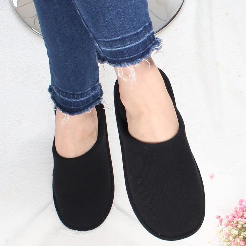 ofoot Mens Indoor Memory Foam Cotton Scuff Slippers Slip On Summer House Shoes Flats Breathable Lightweight Washable Non Skid Rubber Soles(Black,US 9-10) - Image 2